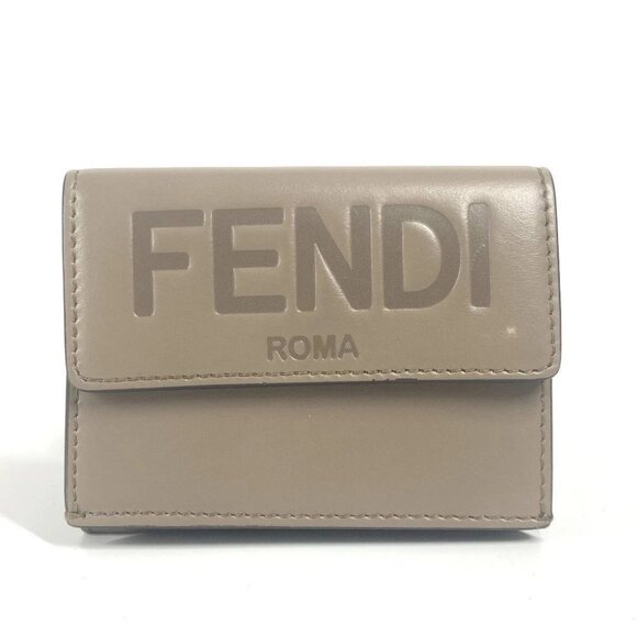 FENDI 8M0395 logo Compact wallet Trifold wallet Leather BrownBased - Picture 1 of 16
